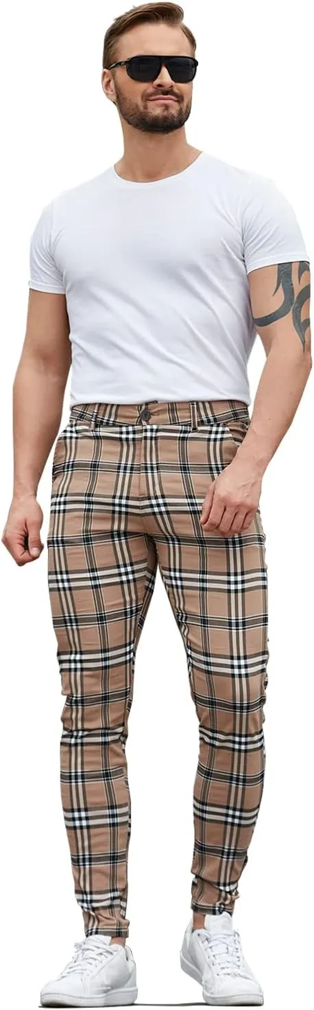 ALLELMS Mens Chinos Slim Fit Stretch Flat-Front Skinny Dress Pants