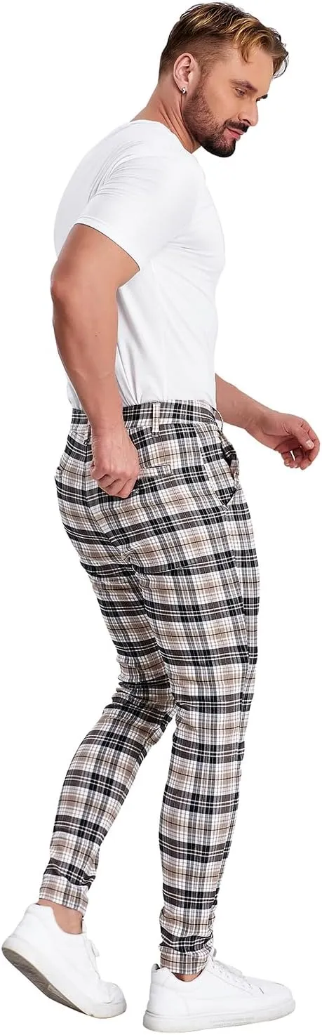 ALLELMS Mens Chinos Slim Fit Stretch Flat-Front Skinny Dress Pants