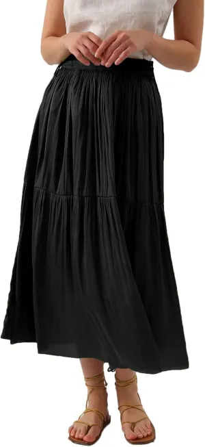 Amazhiyu Womens Pleated A Line High Waist Midi Skirt with Drawstring Elastic Waistband