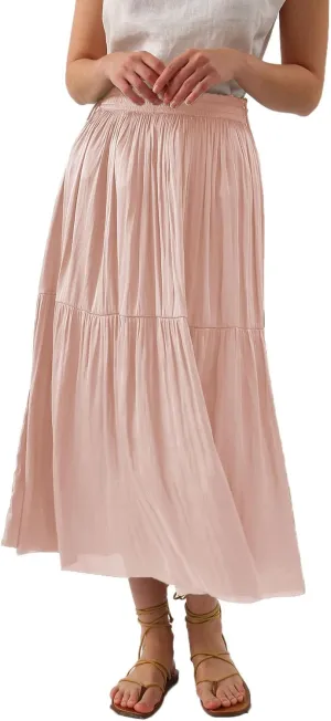 Amazhiyu Womens Pleated A Line High Waist Midi Skirt with Drawstring Elastic Waistband