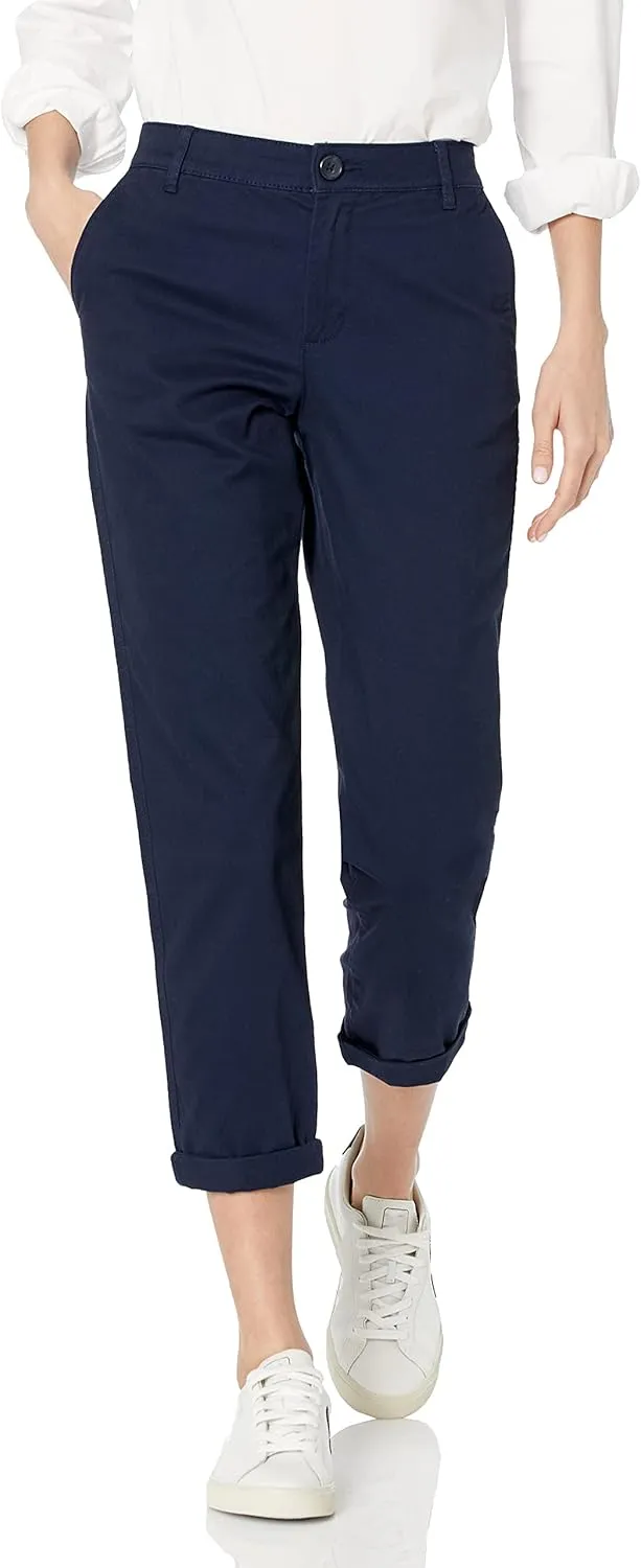 Amazon Essentials Women's Mid-Rise Slim-Fit Cropped Tapered Leg Khaki Pant (Available in Plus Size)