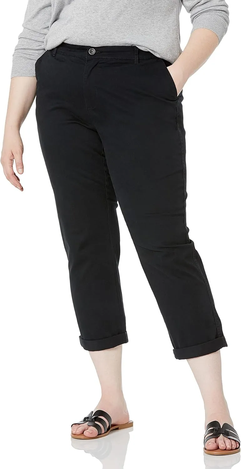 Amazon Essentials Women's Mid-Rise Slim-Fit Cropped Tapered Leg Khaki Pant (Available in Plus Size)