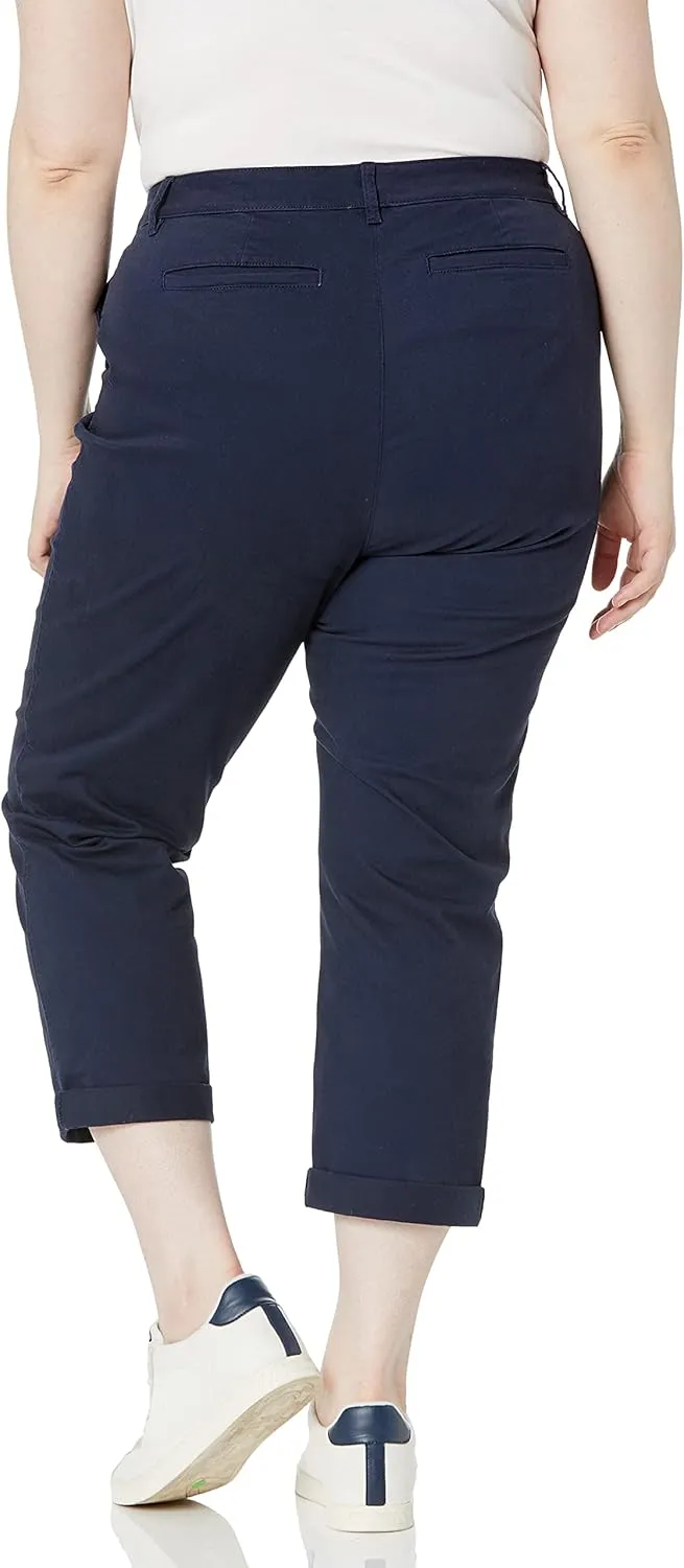 Amazon Essentials Women's Mid-Rise Slim-Fit Cropped Tapered Leg Khaki Pant (Available in Plus Size)