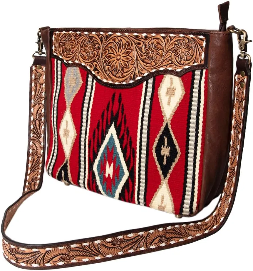 American Darling Messenger Hand Tooled Saddle Blanket Genuine Leather women bag western handbag purse