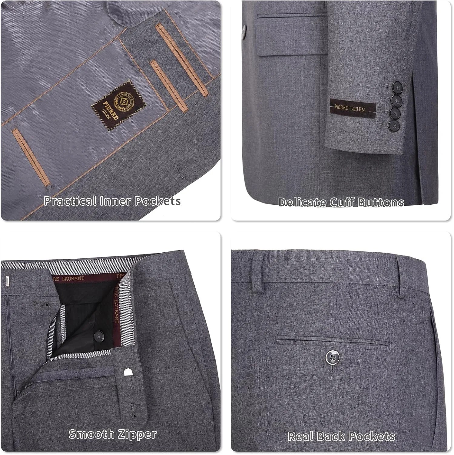 AMY ZHU Mens Suit 2 Piece Classic Fit Blazer Business Wedding Suit Set Prom Tuxedo Jacket Pants Set