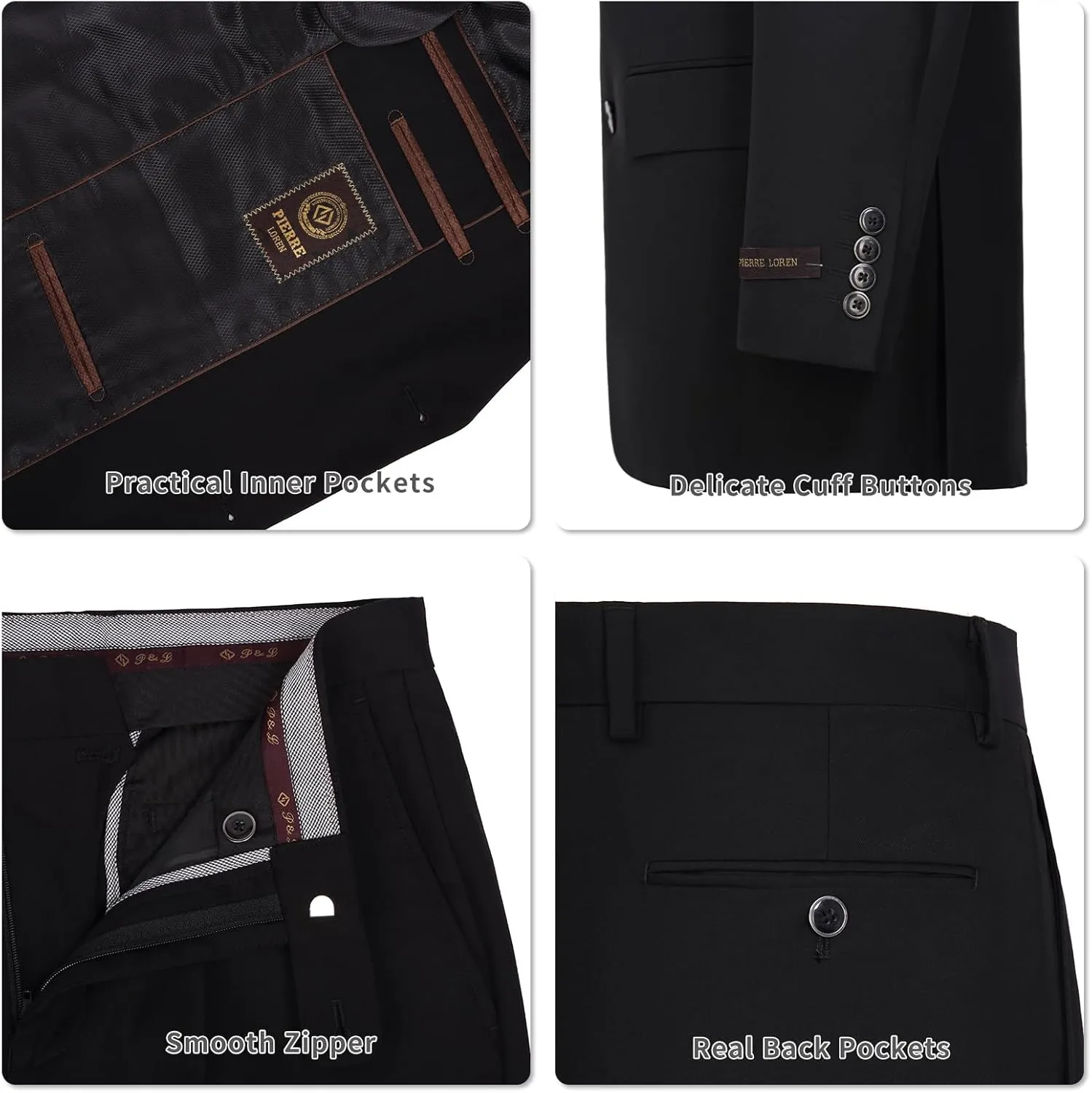 AMY ZHU Mens Suit 2 Piece Classic Fit Blazer Business Wedding Suit Set Prom Tuxedo Jacket Pants Set