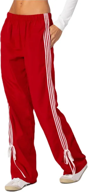 Aopwsrlyi Women Wide Leg Track Pants Y2K Parachute Pants Elastic Low Rise Side Striped Sweatpants with Pockets