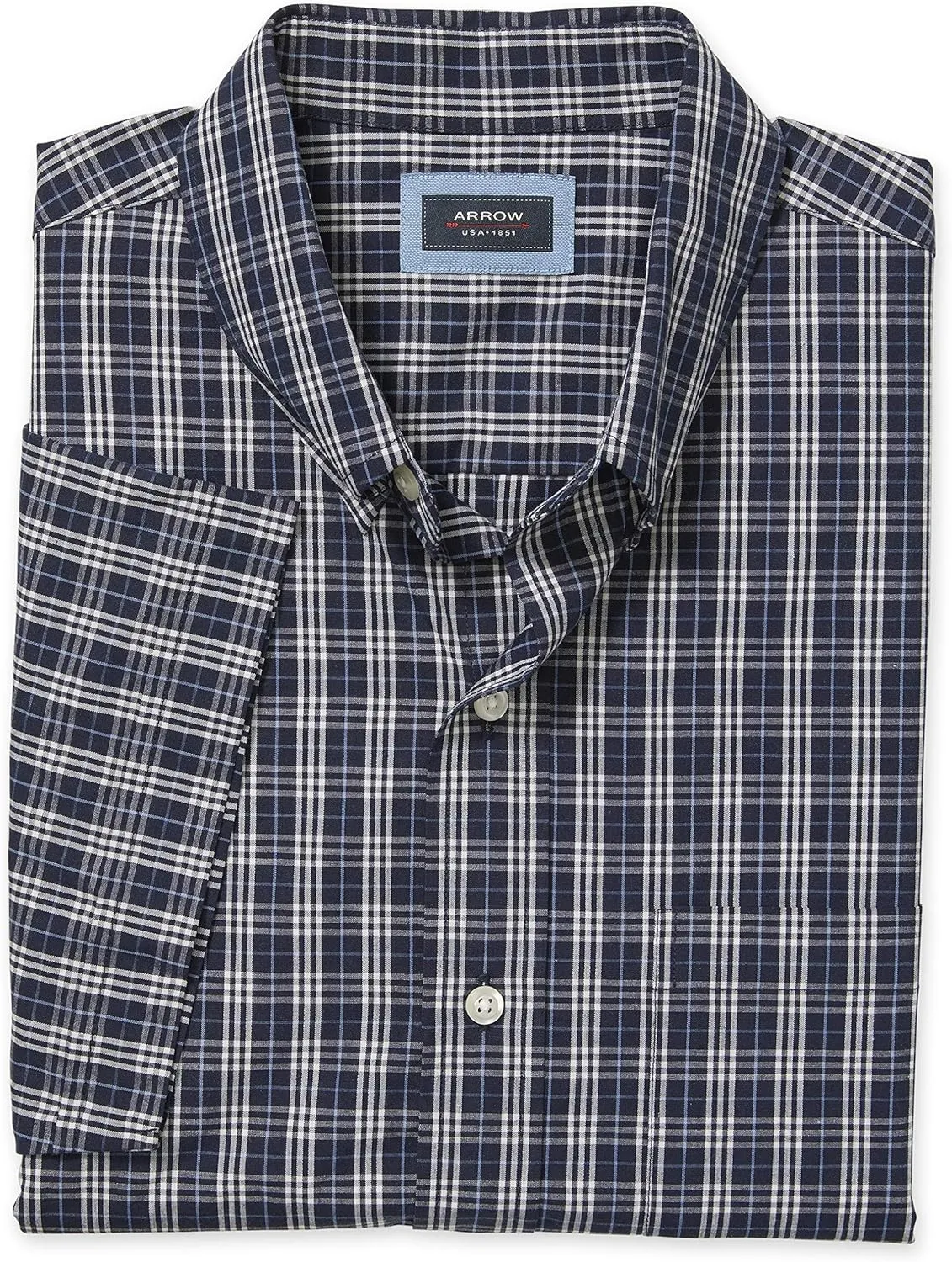Arrow 1851 Men's Hamilton Poplins Short Sleeve Button Down Plaid Shirt