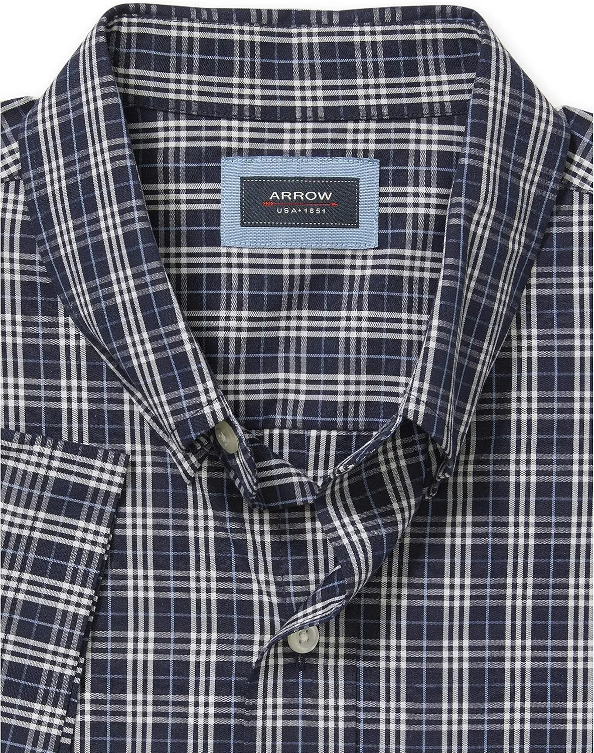 Arrow 1851 Men's Hamilton Poplins Short Sleeve Button Down Plaid Shirt