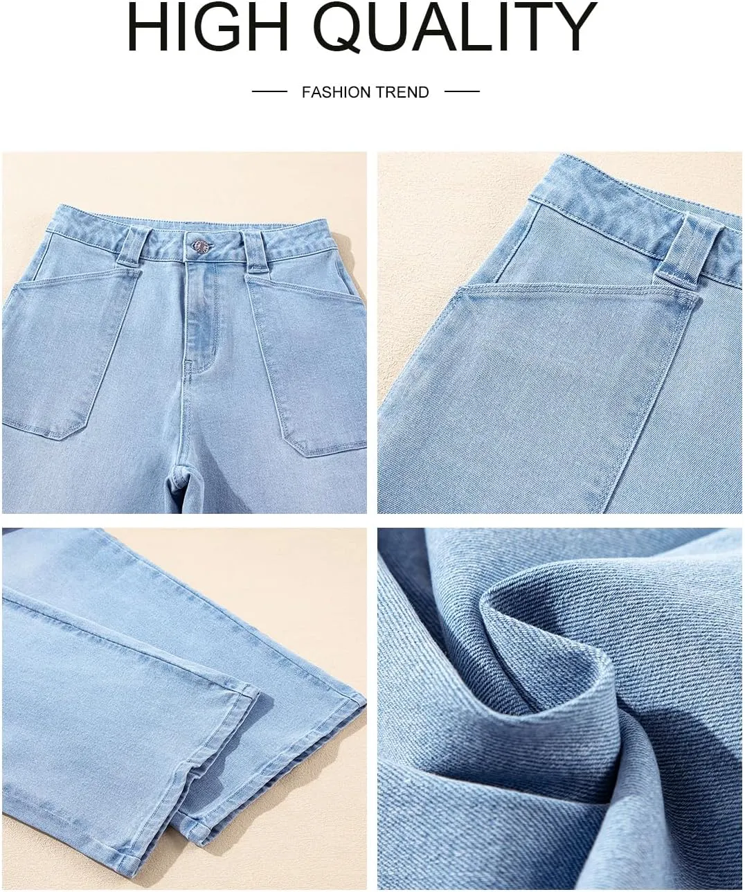 Astylish Womens High Waisted Straight Leg Jeans Stretchy Wide Leg Jeans Trendy Denim Pants
