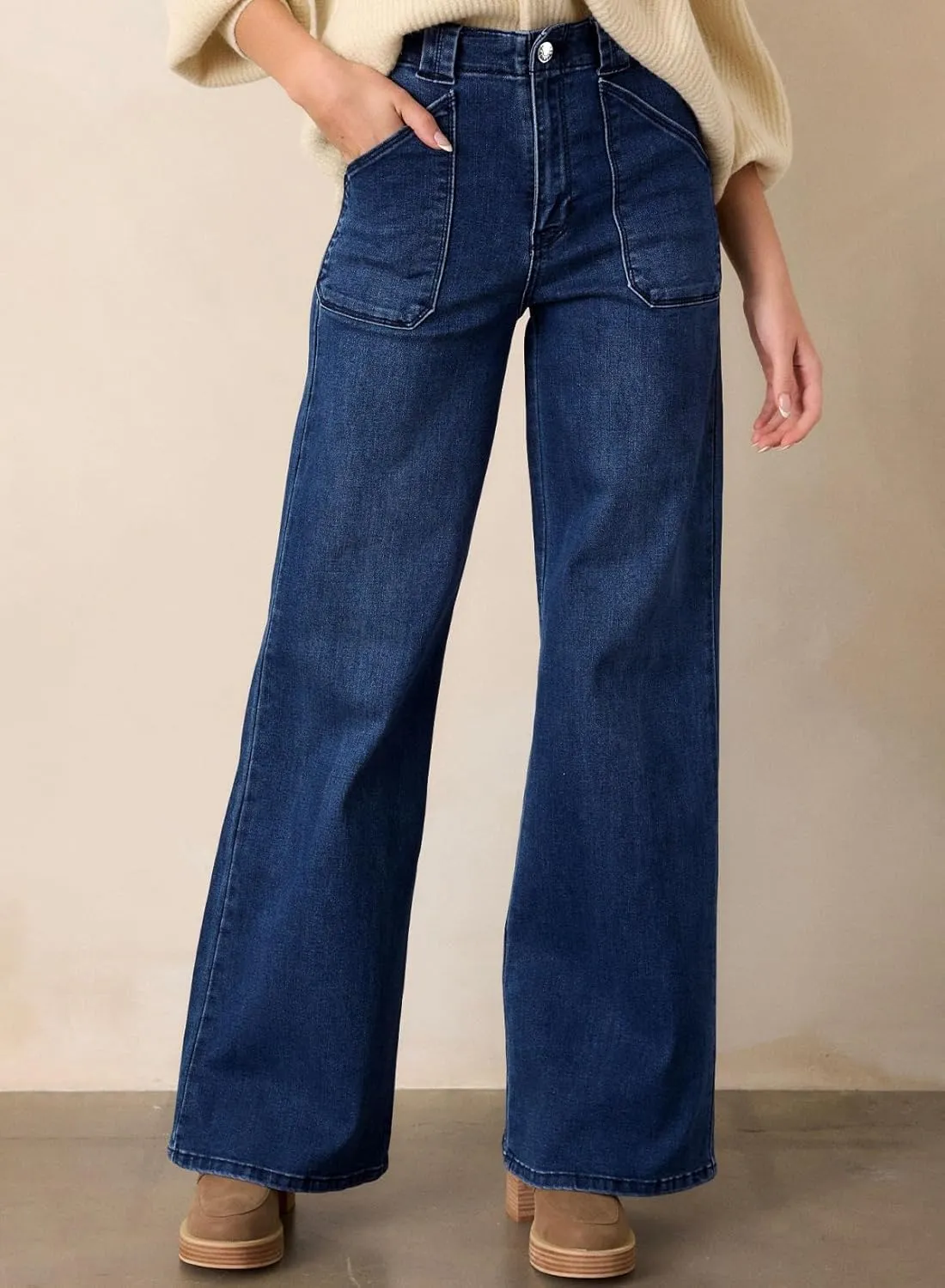 Astylish Womens High Waisted Straight Leg Jeans Stretchy Wide Leg Jeans Trendy Denim Pants