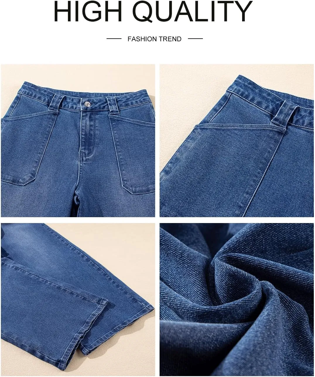Astylish Womens High Waisted Straight Leg Jeans Stretchy Wide Leg Jeans Trendy Denim Pants