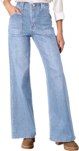 Astylish Womens High Waisted Straight Leg Jeans Stretchy Wide Leg Jeans Trendy Denim Pants