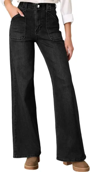 Astylish Womens High Waisted Straight Leg Jeans Stretchy Wide Leg Jeans Trendy Denim Pants