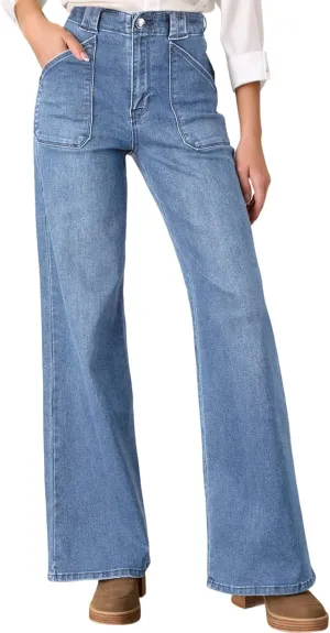 Astylish Womens High Waisted Straight Leg Jeans Stretchy Wide Leg Jeans Trendy Denim Pants