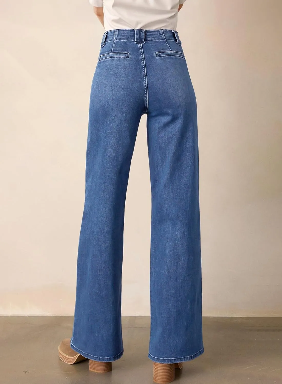 Astylish Womens High Waisted Straight Leg Jeans Stretchy Wide Leg Jeans Trendy Denim Pants