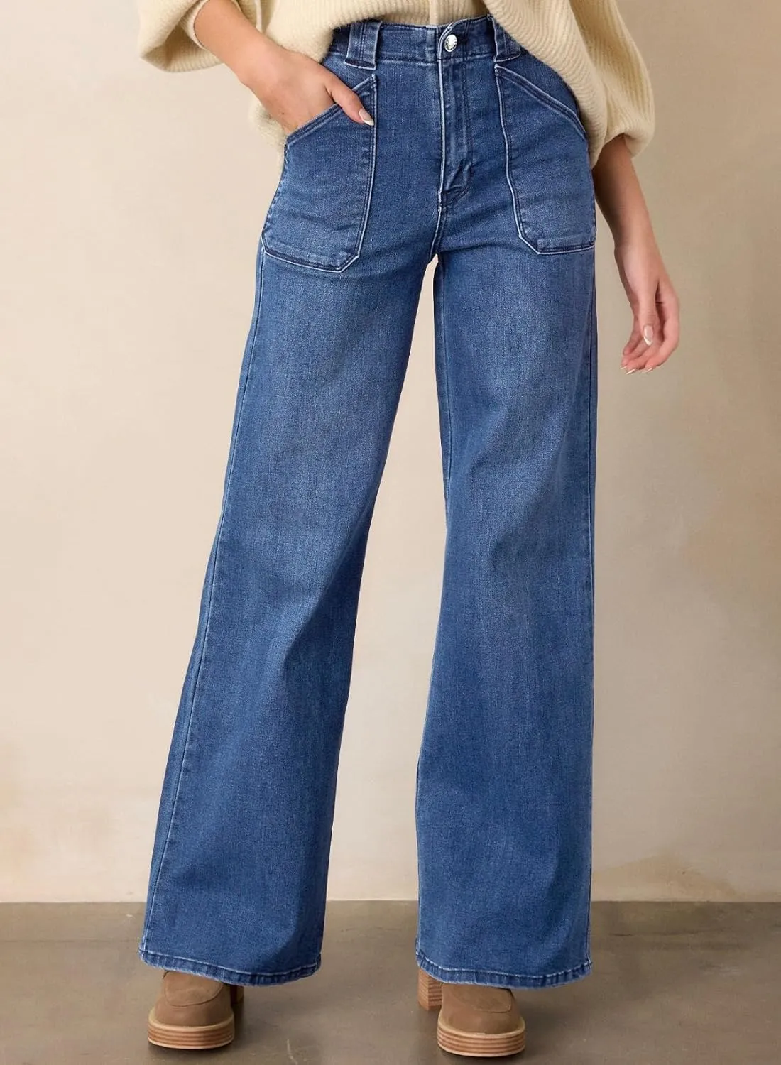 Astylish Womens High Waisted Straight Leg Jeans Stretchy Wide Leg Jeans Trendy Denim Pants