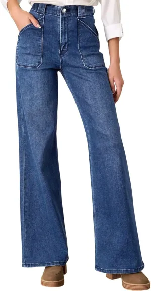 Astylish Womens High Waisted Straight Leg Jeans Stretchy Wide Leg Jeans Trendy Denim Pants