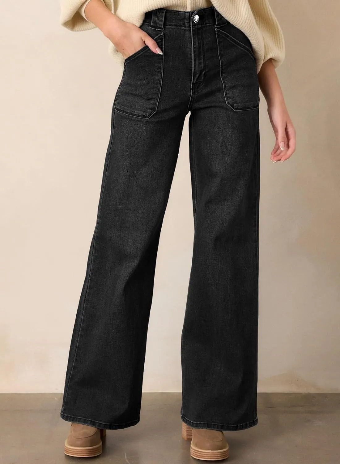 Astylish Womens High Waisted Straight Leg Jeans Stretchy Wide Leg Jeans Trendy Denim Pants