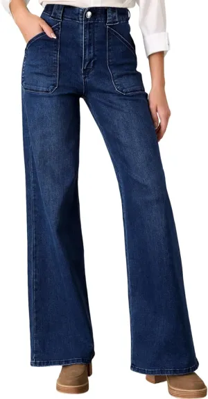 Astylish Womens High Waisted Straight Leg Jeans Stretchy Wide Leg Jeans Trendy Denim Pants