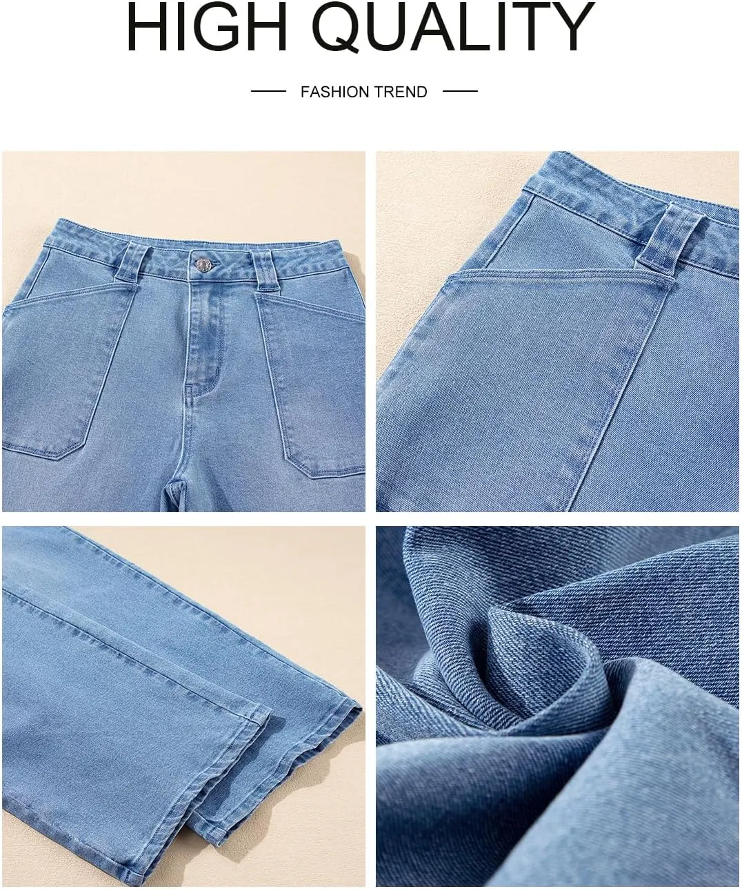 Astylish Womens High Waisted Straight Leg Jeans Stretchy Wide Leg Jeans Trendy Denim Pants
