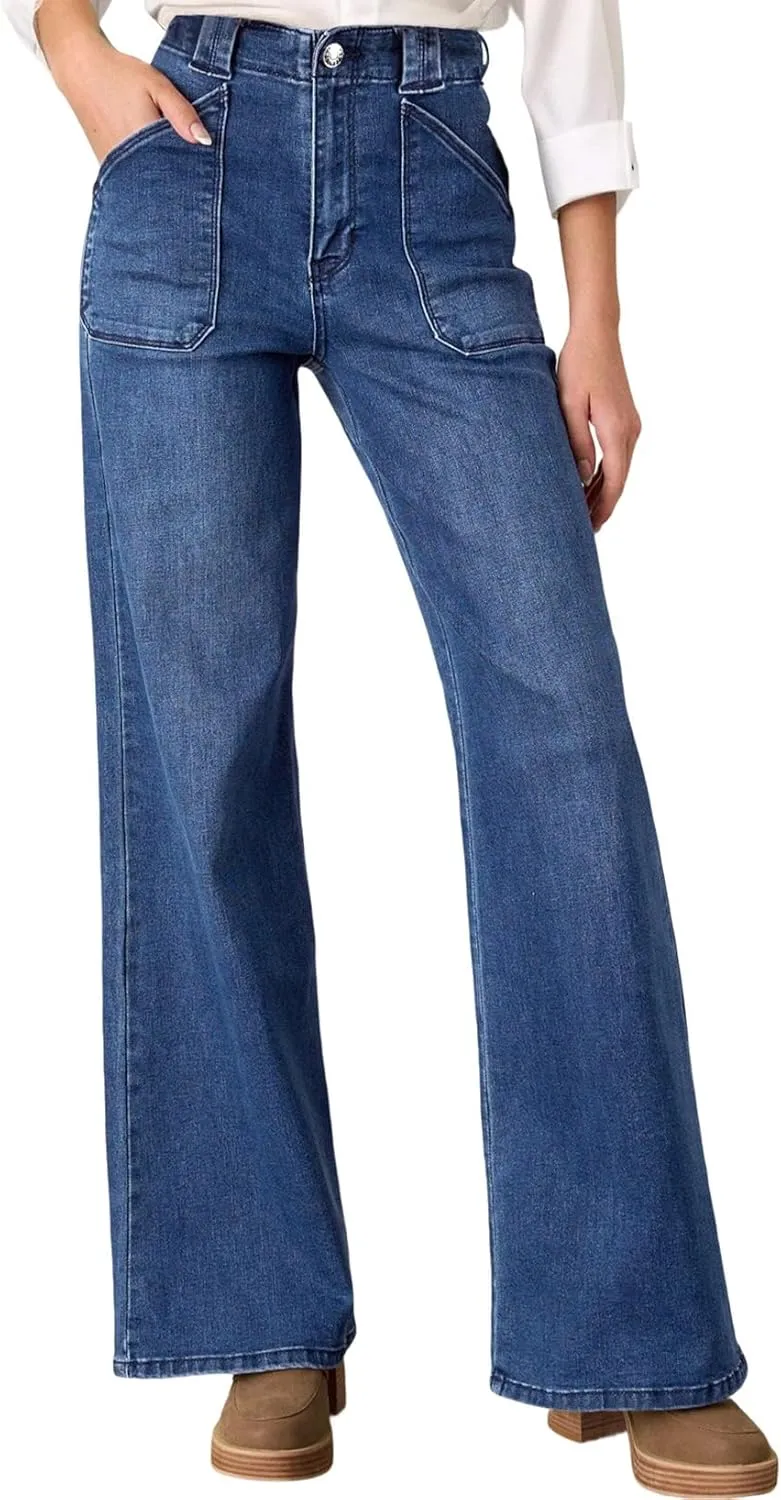 Astylish Womens High Waisted Straight Leg Jeans Stretchy Wide Leg Jeans Trendy Denim Pants