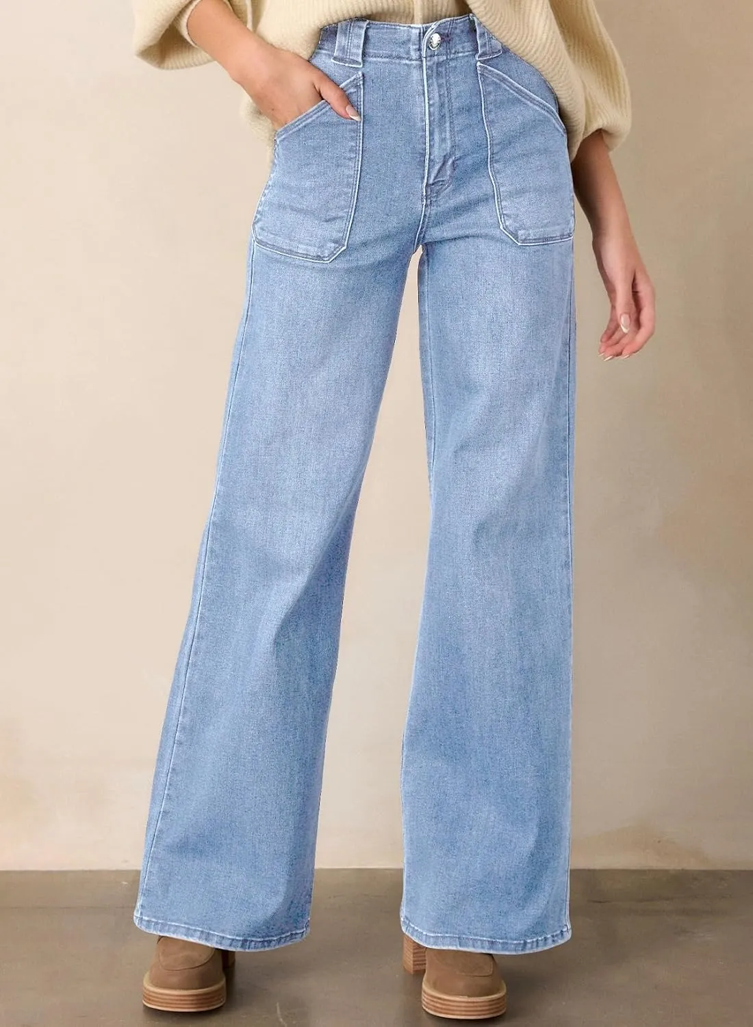 Astylish Womens High Waisted Straight Leg Jeans Stretchy Wide Leg Jeans Trendy Denim Pants