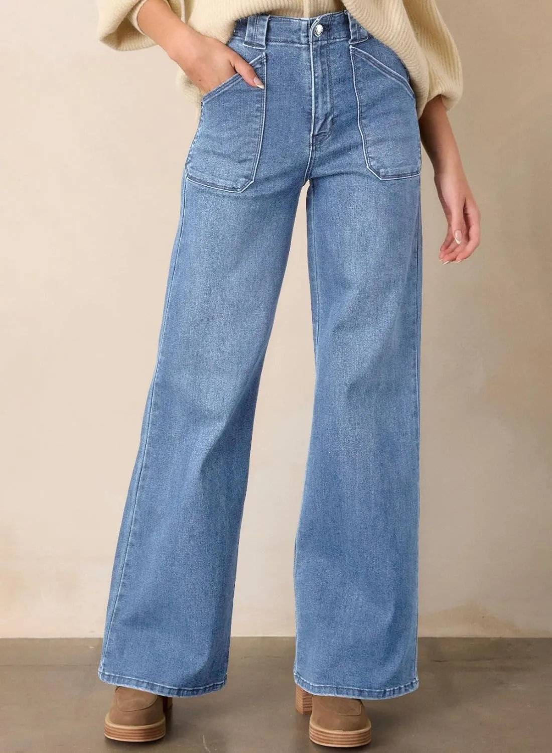 Astylish Womens High Waisted Straight Leg Jeans Stretchy Wide Leg Jeans Trendy Denim Pants