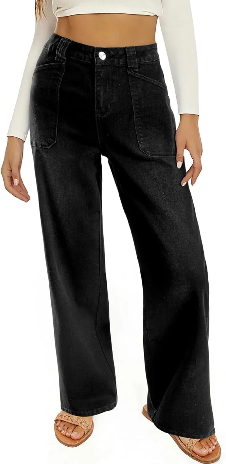 Astylish Womens High Waisted Straight Leg Jeans Stretchy Wide Leg Jeans Trendy Denim Pants
