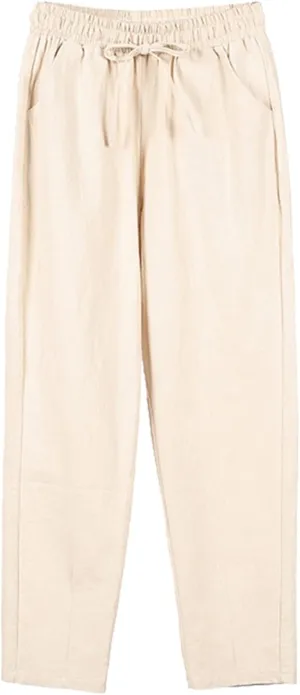 Baggy Linen Pants Waisted Cotton Palazzo Pants Wide Leg Long Pant Trousers Summer Fall Lounge Plain Drawstring