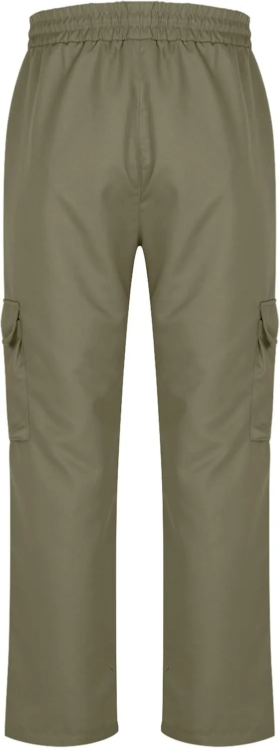 Baggy Straight Leg Cargo Pants for Men Drawstring Waist Work Pants with Pockets Spring Fashion Open Bottom Trousers