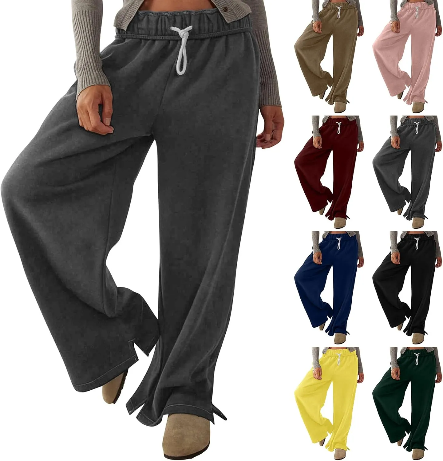 Baggy Wide Leg Sweatpants Women Fleece Interior Drawstring Cute Y2k Sweat Pants Athletic Works Joggers with Pockets