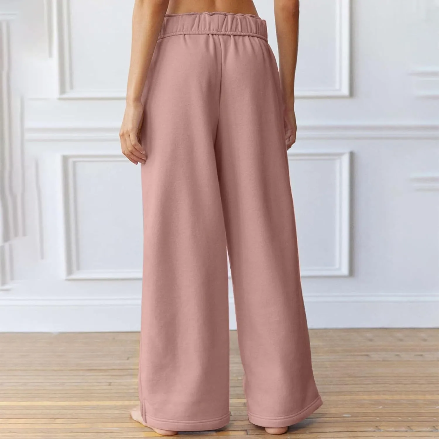 Baggy Wide Leg Sweatpants Women Fleece Interior Drawstring Cute Y2k Sweat Pants Athletic Works Joggers with Pockets