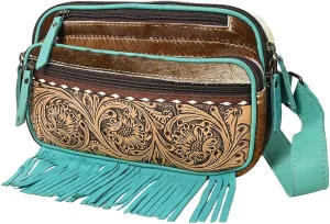 Bags OHG184B Fanny Pack Hand Tooled Hair-On Genuine Leather Women Bag Western Handbag Purse