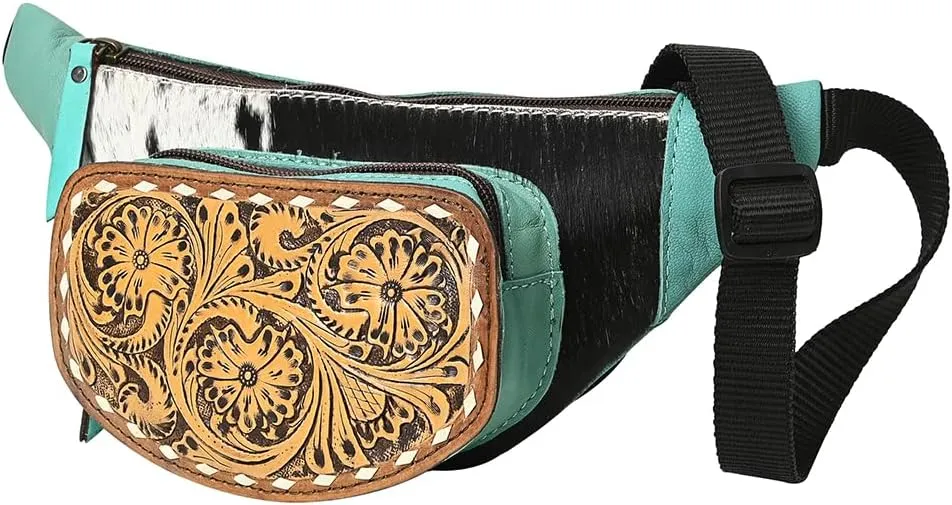 Bags OHG185A FANNY PACK Hand Tooled Hair-on Genuine Leather women bag western handbag purse