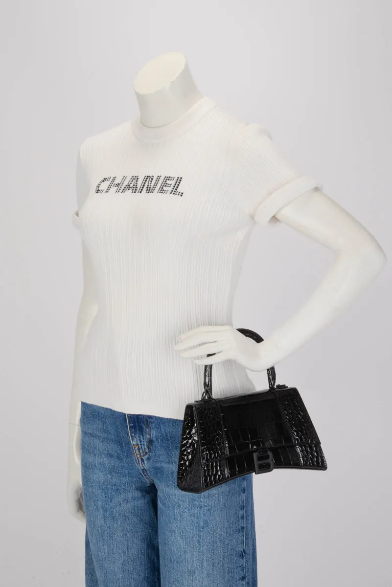 Balenciaga Black Croc Effect Small Hourglass Bag