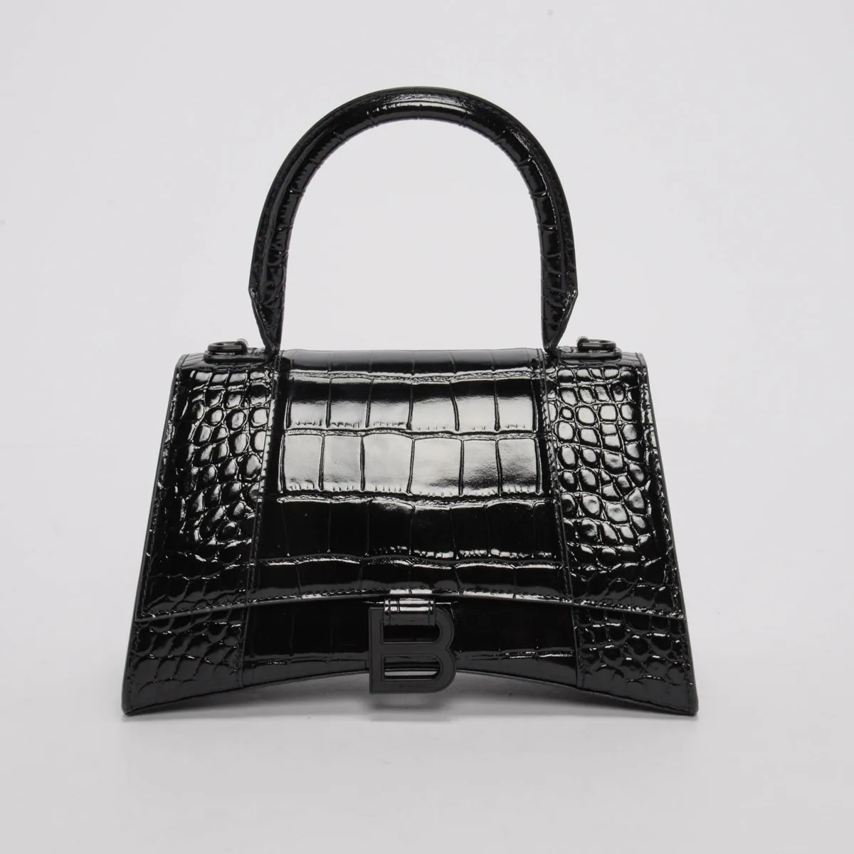 Balenciaga Black Croc Effect Small Hourglass Bag