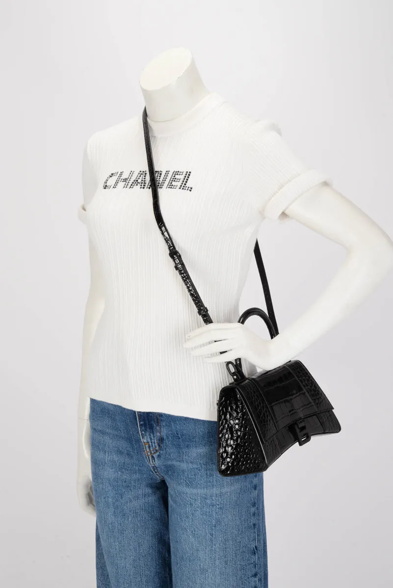 Balenciaga Black Croc Effect Small Hourglass Bag