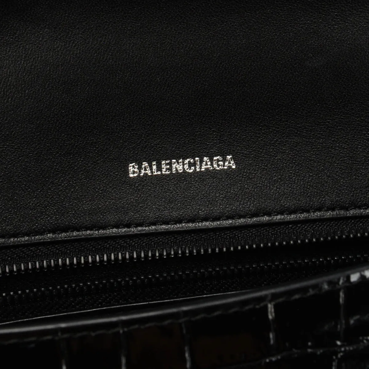 Balenciaga Black Croc Effect Small Hourglass Bag