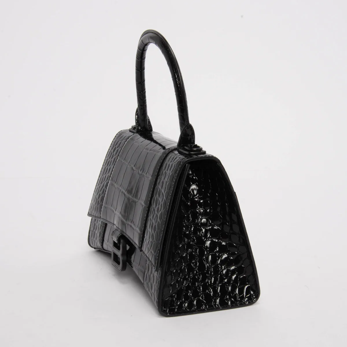 Balenciaga Black Croc Effect Small Hourglass Bag