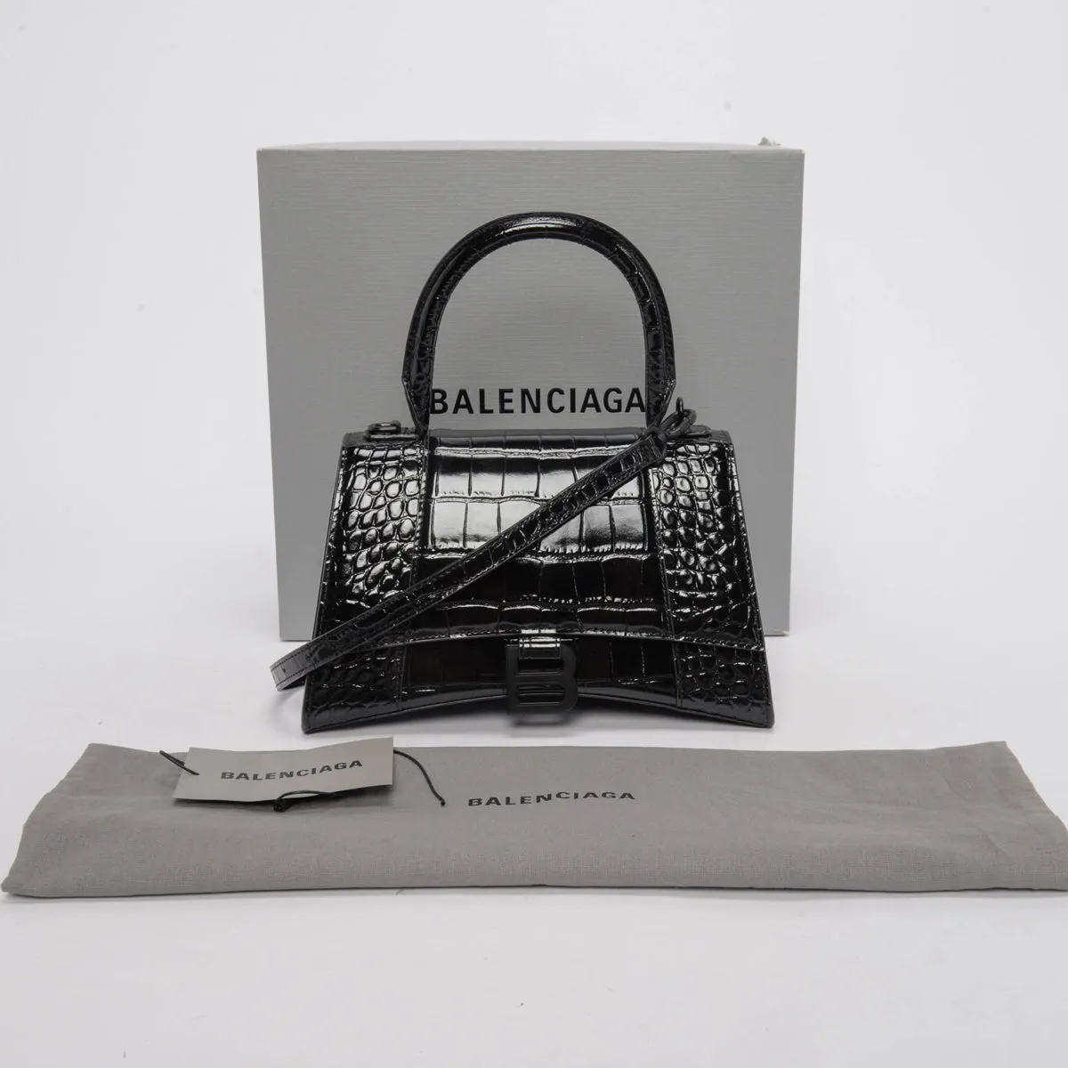 Balenciaga Black Croc Effect Small Hourglass Bag