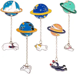 BEEFLYING 5 Pcs Cute Enamel Lapel Pin Set space Planet with Cat Brooches Enamel Pin Backpack Clothing for Clothes Bags Backpacks