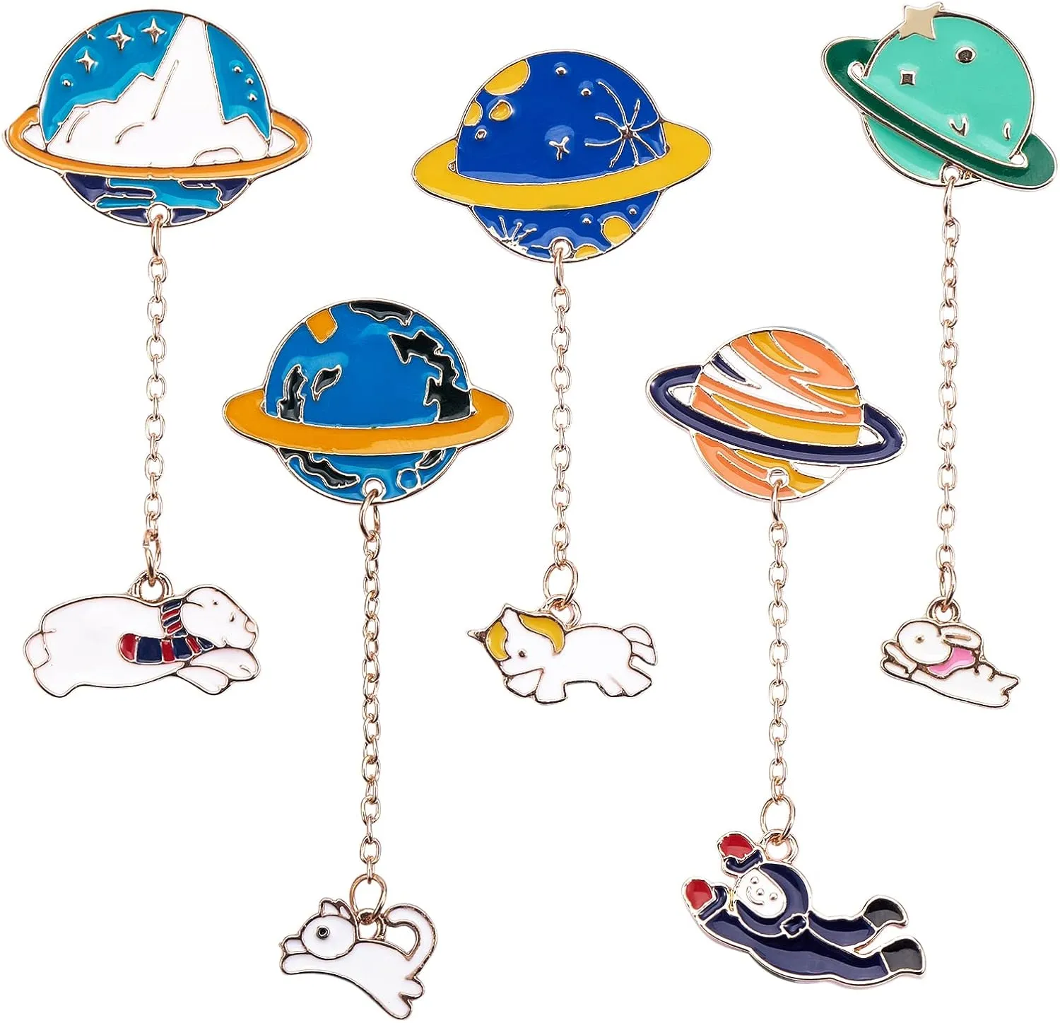 BEEFLYING 5 Pcs Cute Enamel Lapel Pin Set space Planet with Cat Brooches Enamel Pin Backpack Clothing for Clothes Bags Backpacks