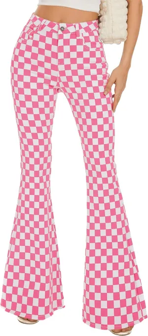 Bell Bottom Jeans for Women High Waisted Stretch Plaid Flare Jeans Denim Bootcut Pants