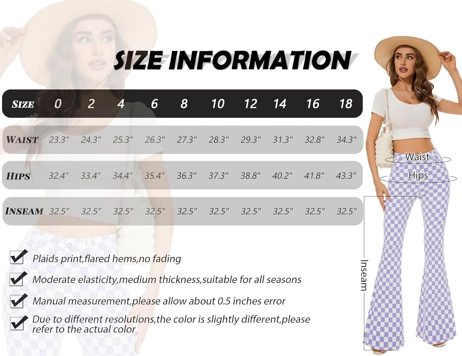 Bell Bottom Jeans for Women High Waisted Stretch Plaid Flare Jeans Denim Bootcut Pants