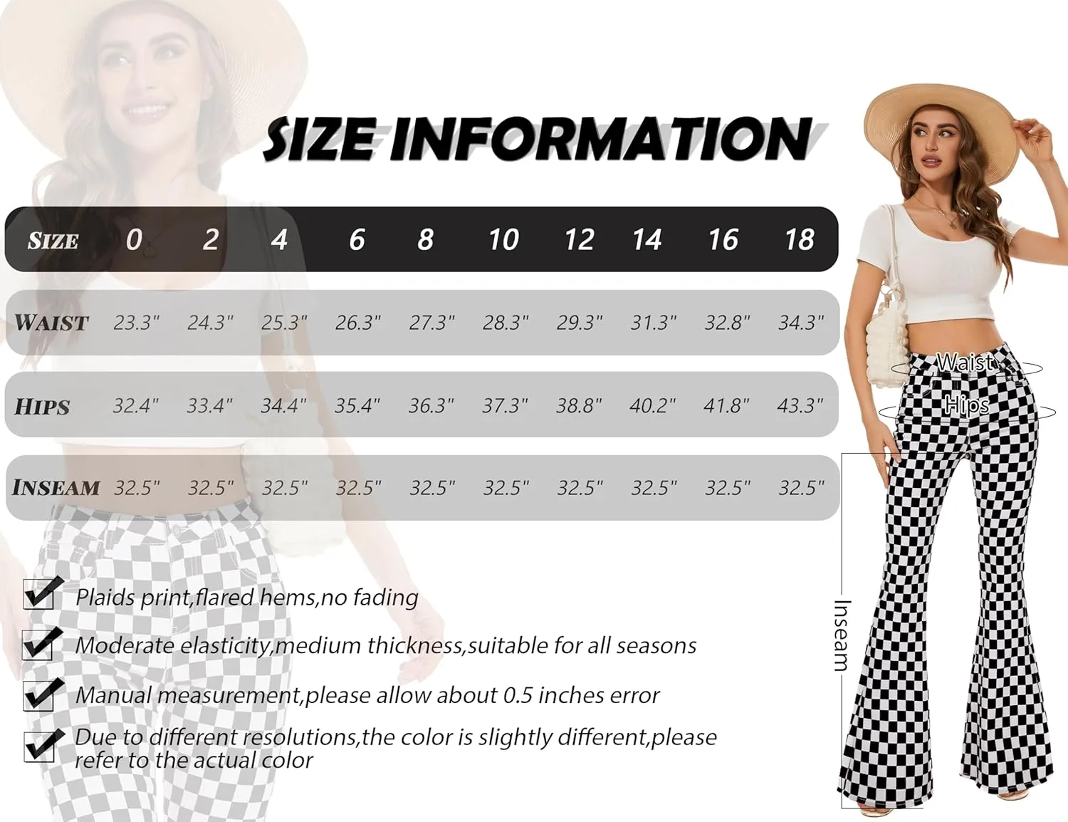 Bell Bottom Jeans for Women High Waisted Stretch Plaid Flare Jeans Denim Bootcut Pants