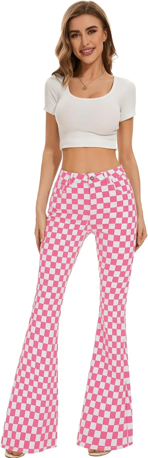 Bell Bottom Jeans for Women High Waisted Stretch Plaid Flare Jeans Denim Bootcut Pants