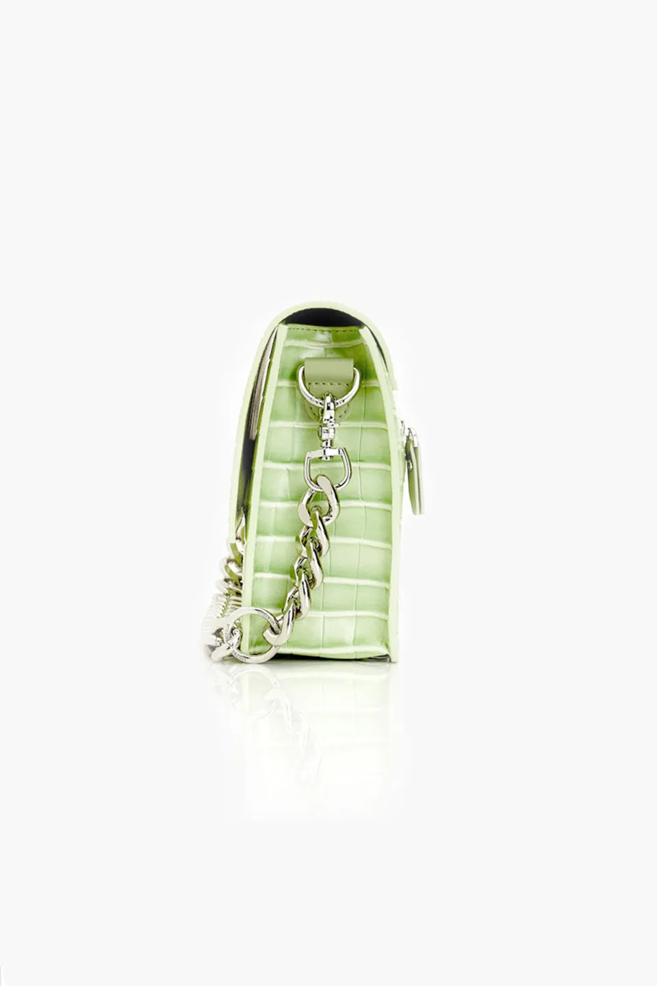 Big Trouble Acid Lime Croc Leather Shoulder Bag with Silver Chain Hardware