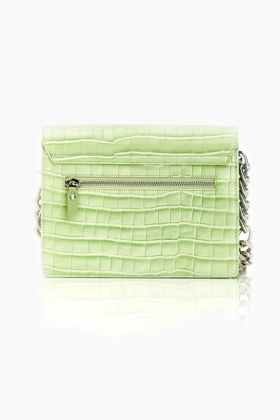 Big Trouble Acid Lime Croc Leather Shoulder Bag with Silver Chain Hardware