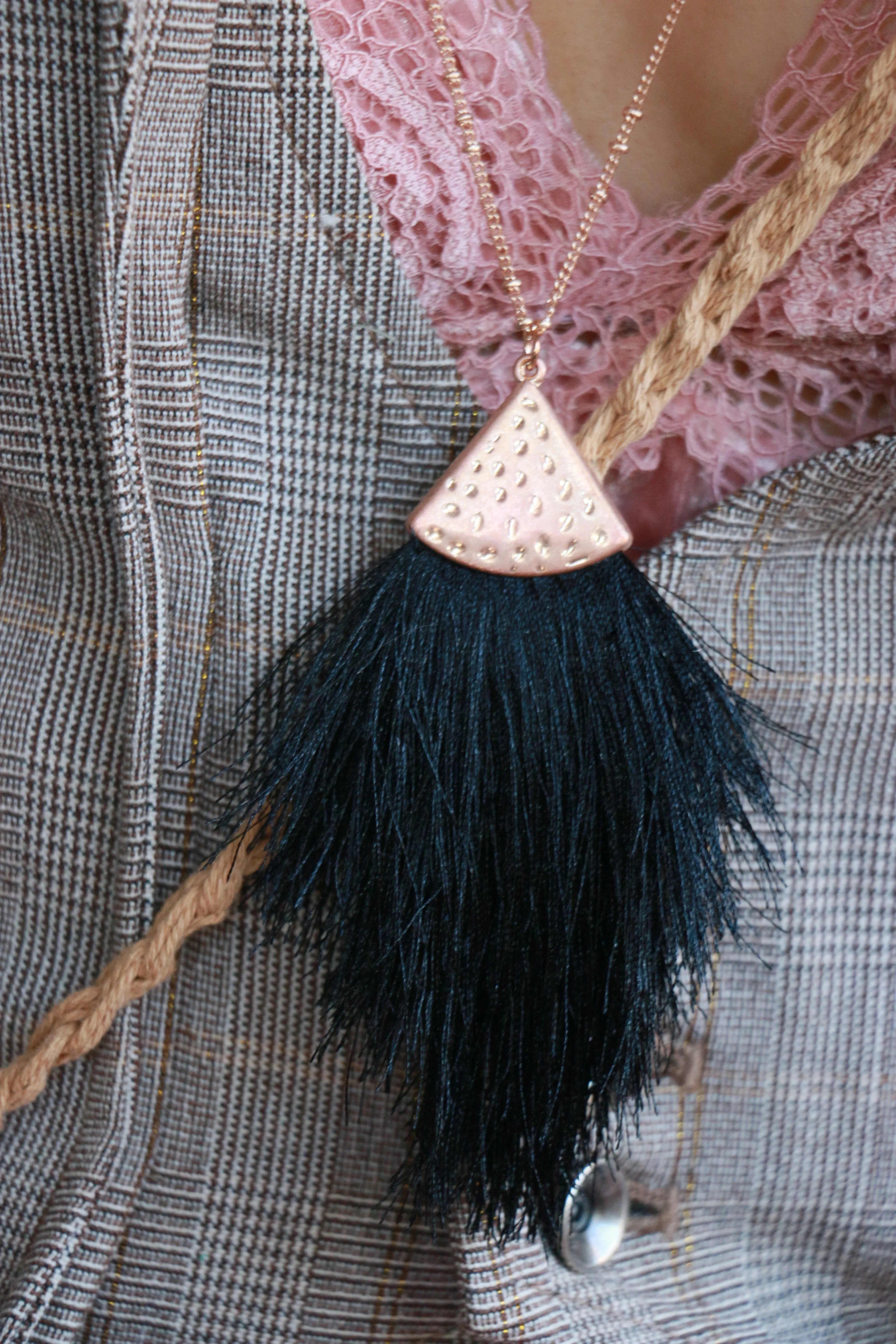 Black Fringe Burst Necklace